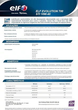 Óleo Total Elf Evolution 700 Sti 10W40 Semissintético