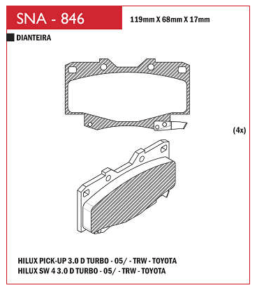PASTILHA DE FREIO DIANTEIRO SPEED BRAKE - SNA-844 -