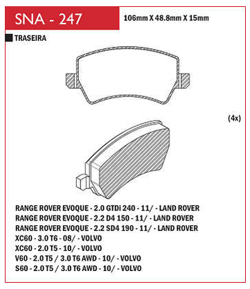 PASTILHA DE FREIO TRASEIRO SPEED BRAKE - SNA-175 -