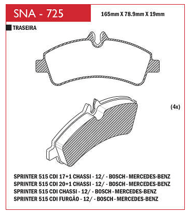 PASTILHA DE FREIO TRASEIRO SPEED BRAKE - SNA-701 -