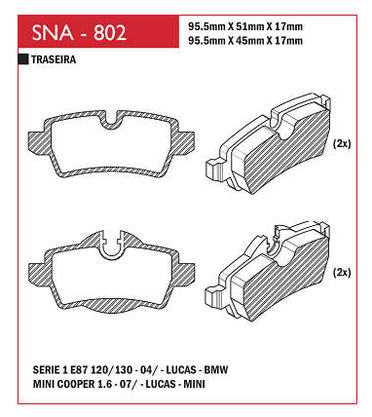 PASTILHA DE FREIO TRASEIRO SPEED BRAKE - SNA-725 -