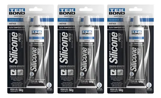 Silicone Acético Preto Alta Temperatura TEKBOND 3un