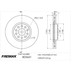 DISCO DE FREIO VENTILADO DIANTEIRO FREMAX - BD5621