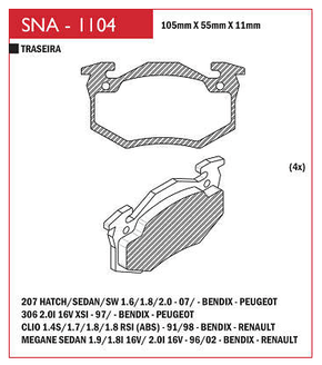 PASTILHA DE FREIO DIANTEIRO SPEED BRAKE - SNA-109 - 1600 F-100 F-2000