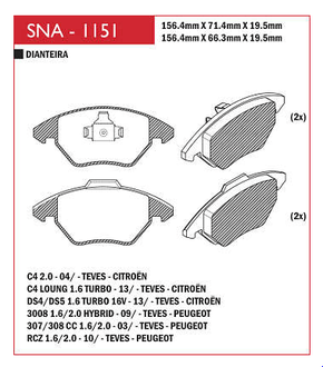 PASTILHA DE FREIO DIANTEIRO SPEED BRAKE - SNA-112