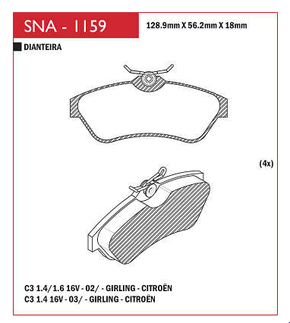 PASTILHA DE FREIO DIANTEIRO SPEED BRAKE - SNA-1158 - HOGGAR