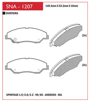 PASTILHA FREIO DIANTEIRO SISTEMA VARGA SPEED BRAKE SNA118