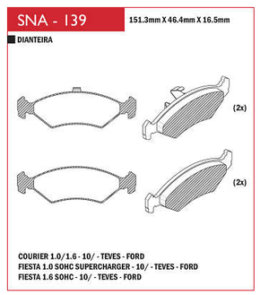 PASTILHA FREIO DIANTEIRO SPEED BRAKE SNA138 SISTEMA TEVES