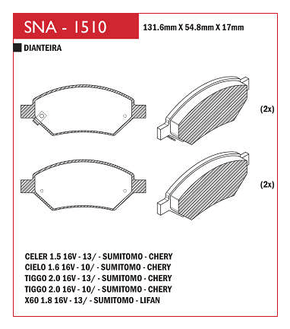PASTILHA DE FREIO DIANTEIRO SPEED BRAKE - SNA-151 -