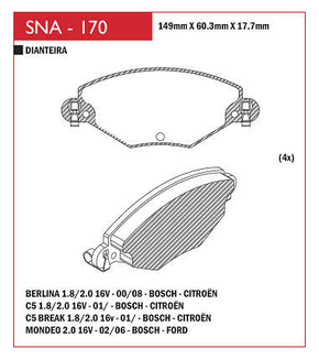 PASTILHA DE FREIO DIANTEIRO SPEED BRAKE - SNA-164 -