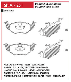 PASTILHA DE FREIO DIANTEIRO SPEED BRAKE - SNA-250 -