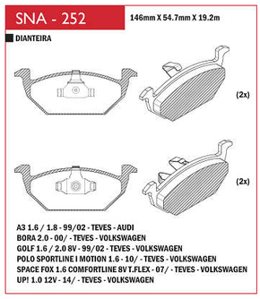 PASTILHA DE FREIO DIANTEIRO SPEED BRAKE - SNA-251 -