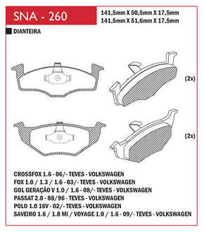 PASTILHA DE FREIO DIANTEIRO SPEED BRAKE - SNA-258 -