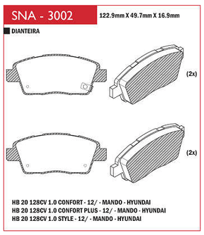 PASTILHA FREIO DIANTEIRO I30 SANTA FÉ SPEED BRAKE - SNA-3000