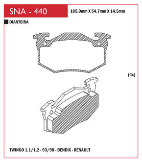 PASTILHA DE FREIO DIANTEIRO SPEED BRAKE - SNA-398