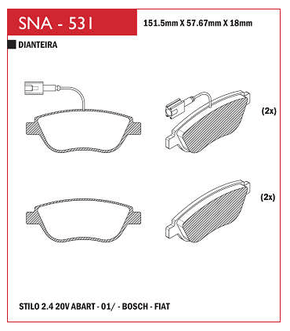 PASTILHA DE FREIO DIANTEIRO BRAVO STILO SPEED BRAKE  SNA-531