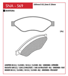 PASTILHA DE FREIO DIANTEIRO SPEED BRAKE - SNA-567 -