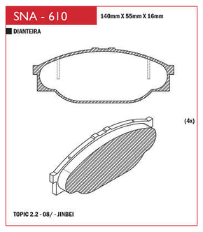 PASTILHA DE FREIO DIANTEIRO SPEED BRAKE - SNA-607 -
