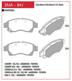 PASTILHA DE FREIO DIANTEIRO SPEED BRAKE - SNA-835 SISTEMA VARGA