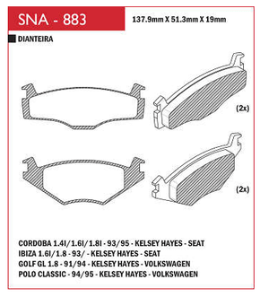PASTILHA DE FREIO DIANTEIRO SPEED BRAKE - SNA-882 - BREAK