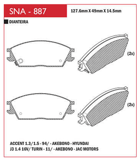 PASTILHA DE FREIO DIANTEIRO SPEED BRAKE - SNA-886 -