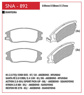 PASTILHA DE FREIO DIANTEIRO H1 STAREX HR SPEED BRAKE SNA-890