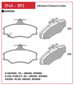 PASTILHA DE FREIO DIANTEIRO SPEED BRAKE - SNA-892 - ACTYON H-1 STAREX KYRON REXTON TERRACAN TRAJET