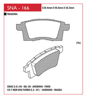 PASTILHA DE FREIO TRASEIRO SPEED BRAKE - SNA-165 -