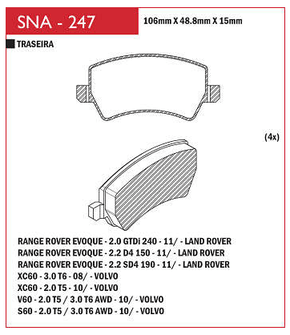 PASTILHA DE FREIO TRASEIRO SPEED BRAKE - SNA-175 -