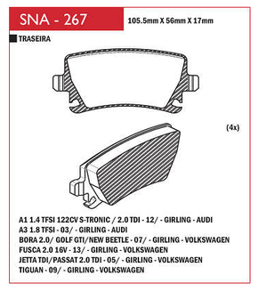 PASTILHA DE FREIO TRASEIRO SPEED BRAKE - SNA-265 - EOS