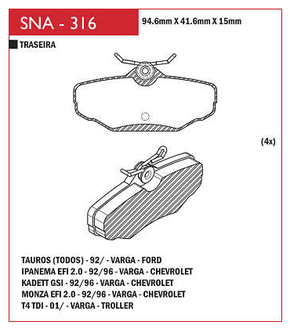 PASTILHA DE FREIO TRASEIRO SPEED BRAKE - SNA-3001