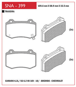 PASTILHA DE FREIO TRASEIRO SPEED BRAKE - SNA-397 - MALIBU