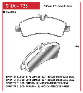 PASTILHA DE FREIO TRASEIRO SPEED BRAKE - SNA-701 -