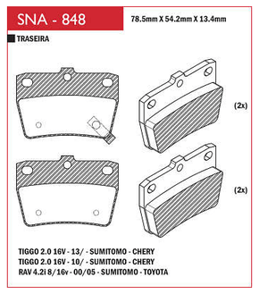 PASTILHA DE FREIO TRASEIRO SPEED BRAKE - SNA-840 -  I30  RIO