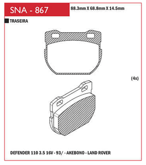 PASTILHA DE FREIO TRASEIRO SPEED BRAKE - SNA-865 -