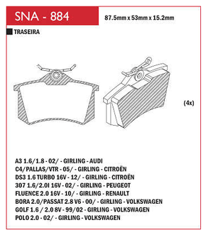 PASTILHA DE FREIO TRASEIRO SPEED BRAKE - SNA-875 - 2 S80 V70 XC70
