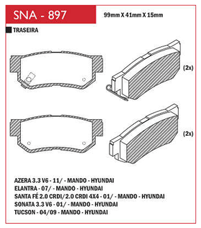 PASTILHA DE FREIO TRASEIRO SPEED BRAKE - SNA-889