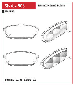 PASTILHA DE FREIO TRASEIRO SPEED BRAKE - SNA-897 - SANTA FÉ