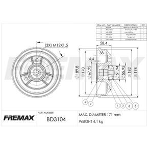 TAMBOR DE FREIO TRASEIRO FREMAX - BD3104KT